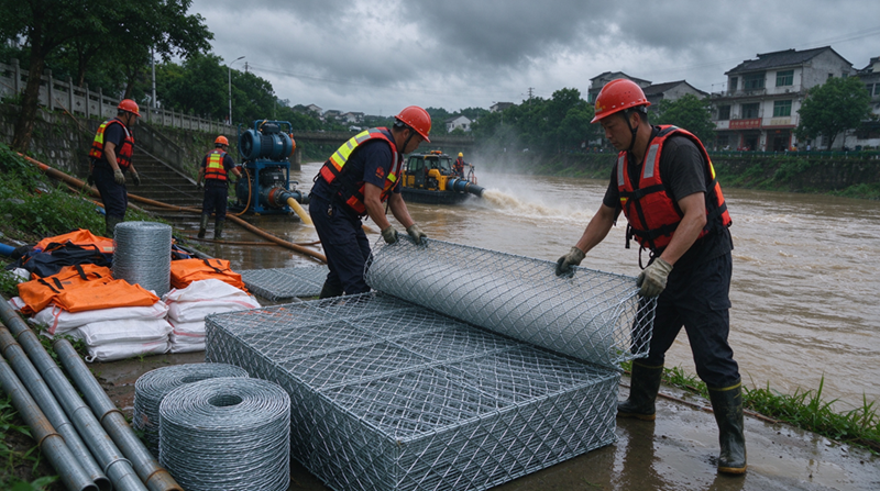 Changshu Jianghe Flood Prevention Products liefert Gabionen und verzinkte Maschenmaterialien für das Notentwässerungsprojekt in der Inneren Mongolei